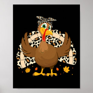 Poster Dinde de Thanksgiving Léopard Femme Fille Automne