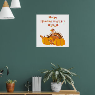 Poster Dinde du jour de l'Action de grâce avec citrouille