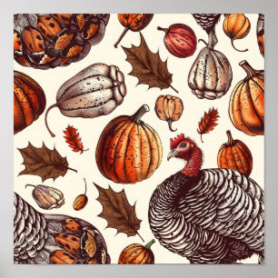 Poster Dinde esthétique et motif de courge
