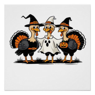 Poster Dinde Halloween Boo, Dinde de Thanksgiving, Épouva