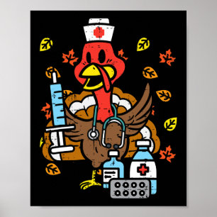 Poster Dinde infirmière de Thanksgiving automne Scrub Nur