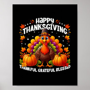 Poster Dinde mignonne Joyeux Thanksgiving Remerciant Reco