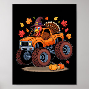 Poster Dinde Monster Truck Action de grâce Pilgrim Enfant