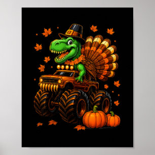 Poster Dinde Trex Monster Truck Dinosaure Automne Thanksg