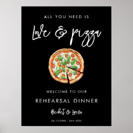 Poster Dîner contemporain noir d'amour et de pizza