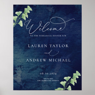 Poster Dîner de répétition aquarelle vert foncé bleu