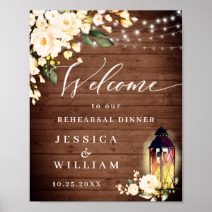 Poster Dîner de répétition en bois rustique à motif Rose