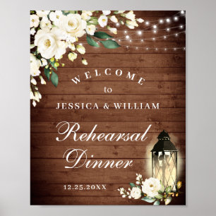 Poster Dîner de répétition en bois rustique à motif Rose