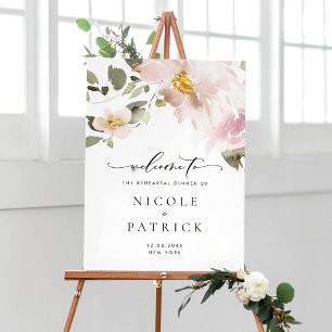 Poster Dîner de répétition Fleurs roses aquarelle romanti