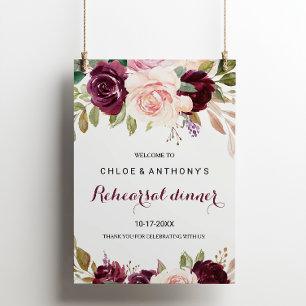 Poster Dîner de répétition florale de Bourgogne verte Bie