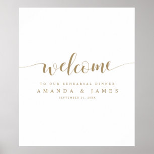 Poster Dîner de répétition Mariage or et blanc Bienvenue