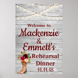 Poster Dîner de répétition Rustique Bourgogne Boho Affich