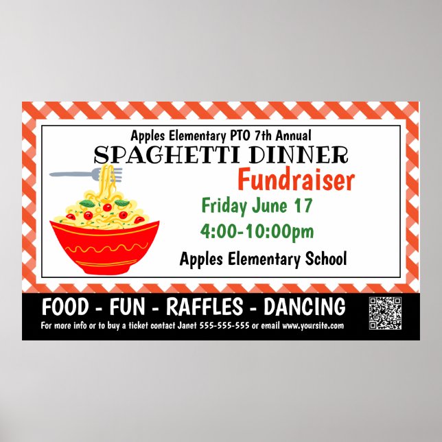 Poster Dîner Spaghetti Collecte de fonds PTO PTA Bannière (Devant)