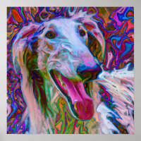 Dingue Happy Borzoi Portrait d'Art Chien