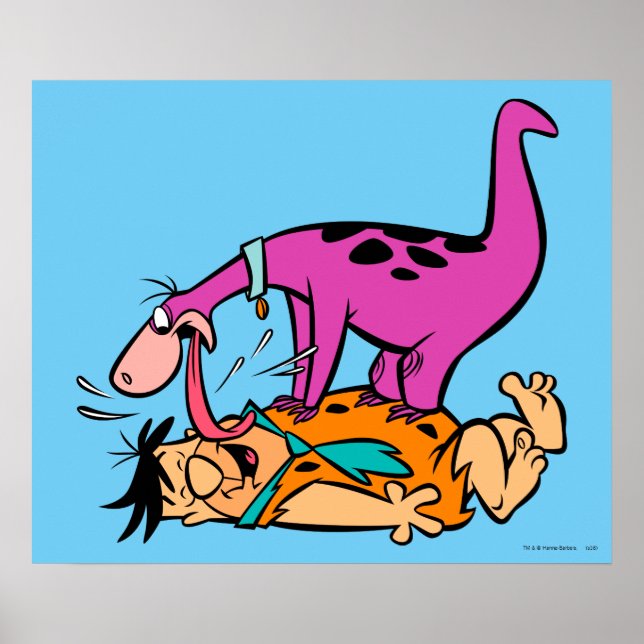 Poster Dino Licking Fred Flintstone (Devant)