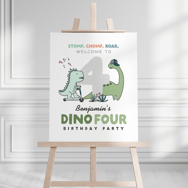 Poster Dino Quatre Anniversaire Symbole de bienvenue (Créateur téléchargé)