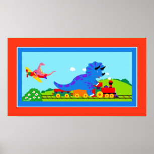 Poster Dinos, Trains et Avions
