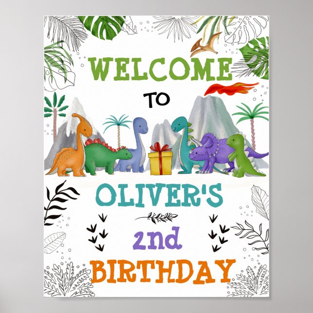Poster Dinosaur Anniversaire Jungle Feuille (Devant)
