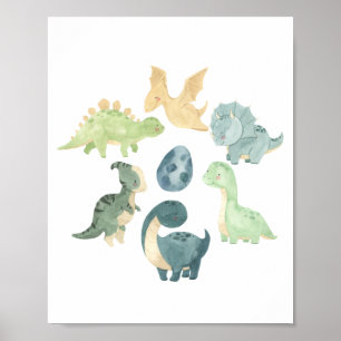 Poster Dinosaur Bébé Mignon Aquarelle