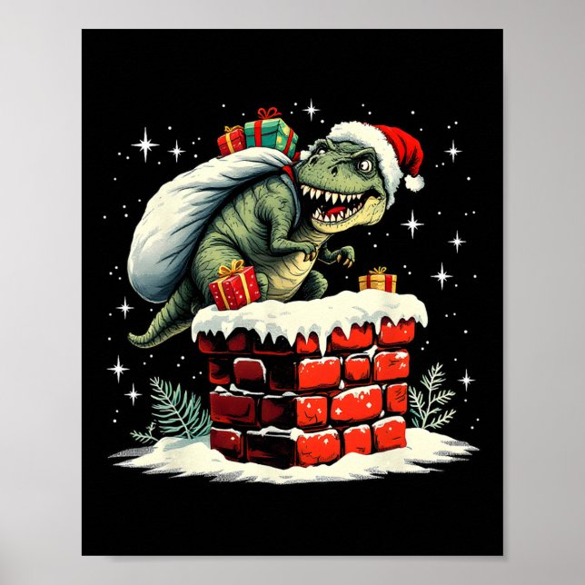 Poster Dinosaur Christmas Santa Xmas  (Devant)