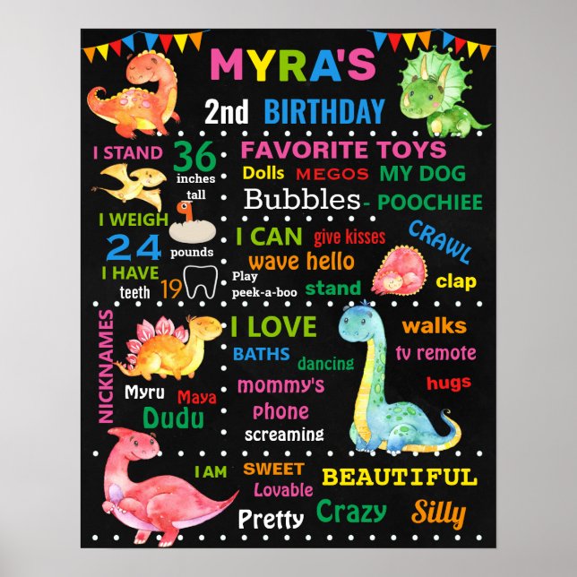 Poster Dinosaur Girl Dino Anniversaire (Devant)