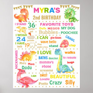 Poster Dinosaur Girl Dino Anniversaire