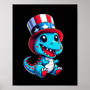 Poster Dinosaur Joyeux 4 juillet Fête de l'Indépendance H