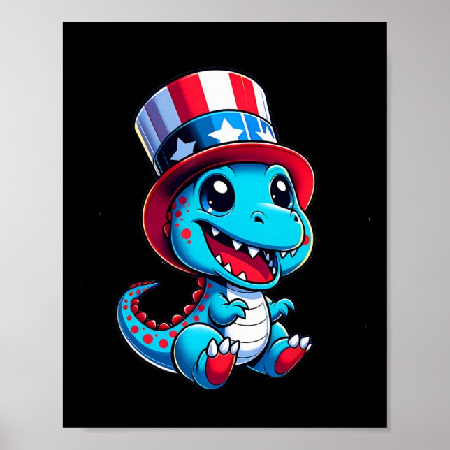 Poster Dinosaur Joyeux 4 juillet Fête de l'Indépendance H (Devant)