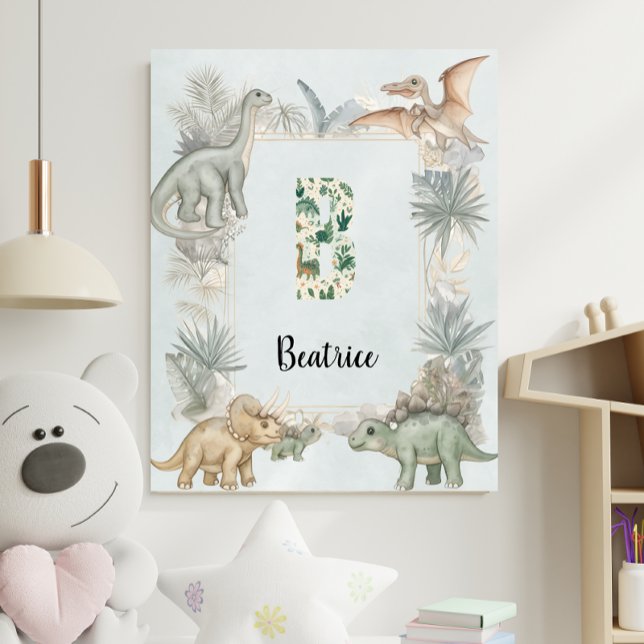 Poster Dinosaur Personalized Name Monogram B Nursery (Créateur téléchargé)