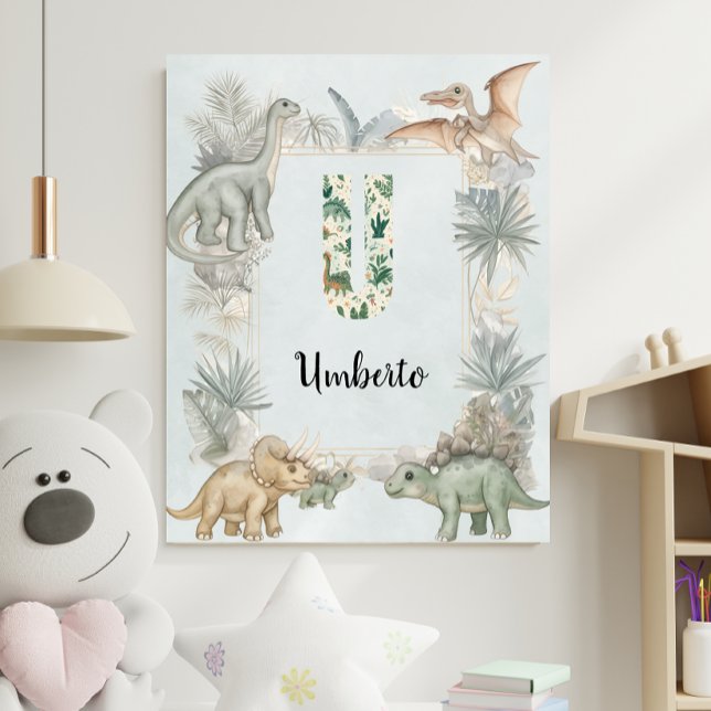 Poster Dinosaur Personalized Name Monogram U Nursery (Créateur téléchargé)