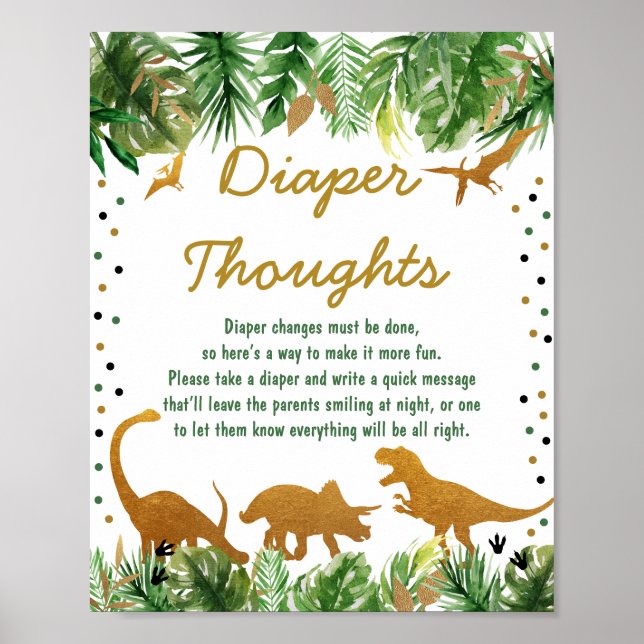 Poster Dinosaur Safari Baby shower Pensées des couches (Devant)