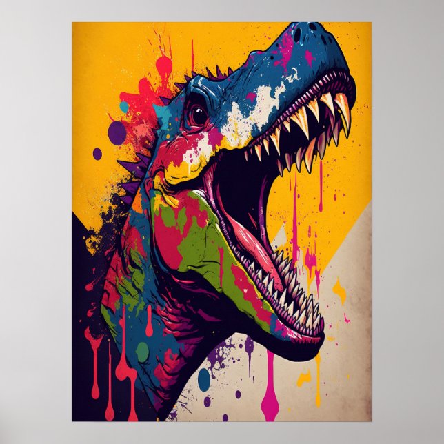 Poster Dinosaur T Rex Blue Yellow Jurassic (Devant)