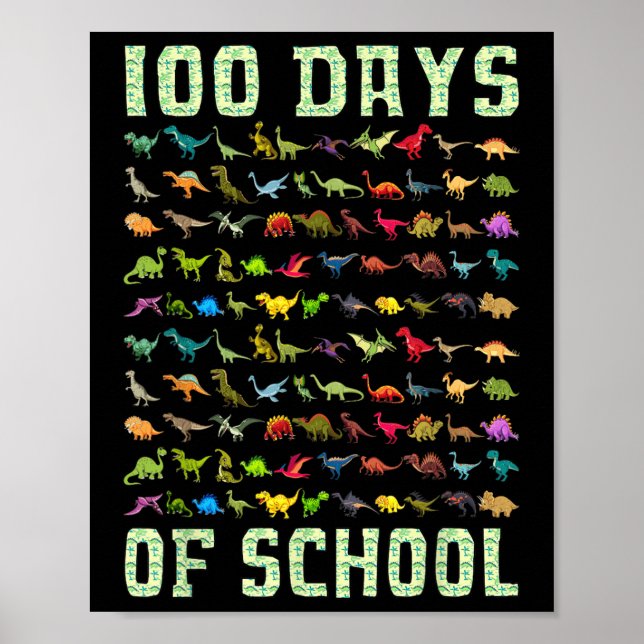 Poster Dinosaur T Rex Joyeux 100e Jour De Cadeaux Scolair (Devant)
