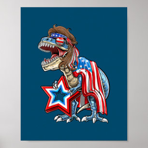 Poster Dinosaur T Rex Mullet 4th Of July USA American