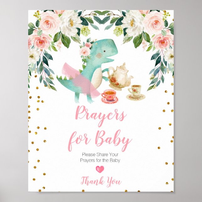 Poster Dinosaur Tea Party Prières Baby showers pour bébé (Devant)
