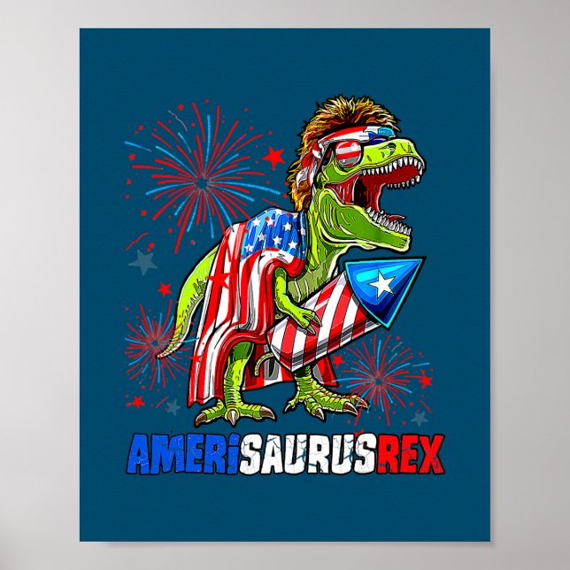 Poster Dinosaure 4 juillet Amerisaurus T Rex American (Devant)