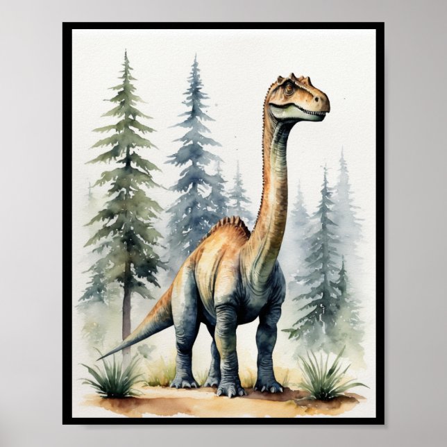 Poster Dinosaure Aquarelle Brachiosaurus Sauropod WallArt (Devant)