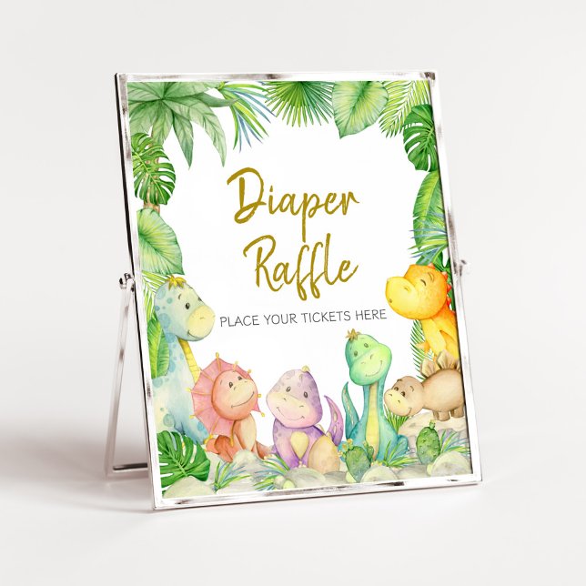 Poster Dinosaure Baby shower Dinosaure de verdure Raffle (Rawr! It's a Boy Dino Baby Shower Diaper Raffle Sign
)