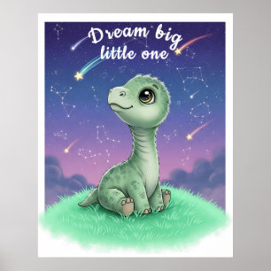 Poster Dinosaure bébé sur le ciel nocturne, Nursery perso
