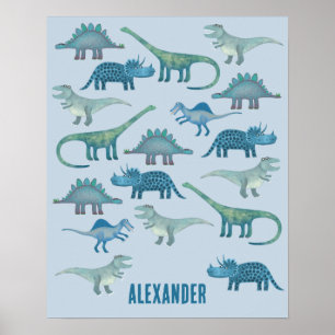 Poster Dinosaure bleu Personnalisé