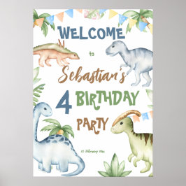 Poster Dinosaure coloré fête d'anniversaire enfant bienve