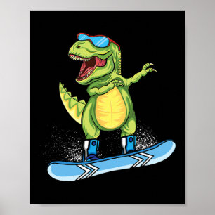 Poster Dinosaure cool planche à neige ski dabbing T Rex S