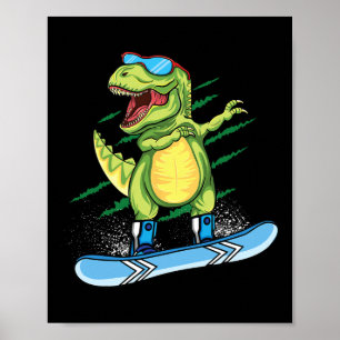 Poster Dinosaure cool Snowboard Dabbing T Rex Sn