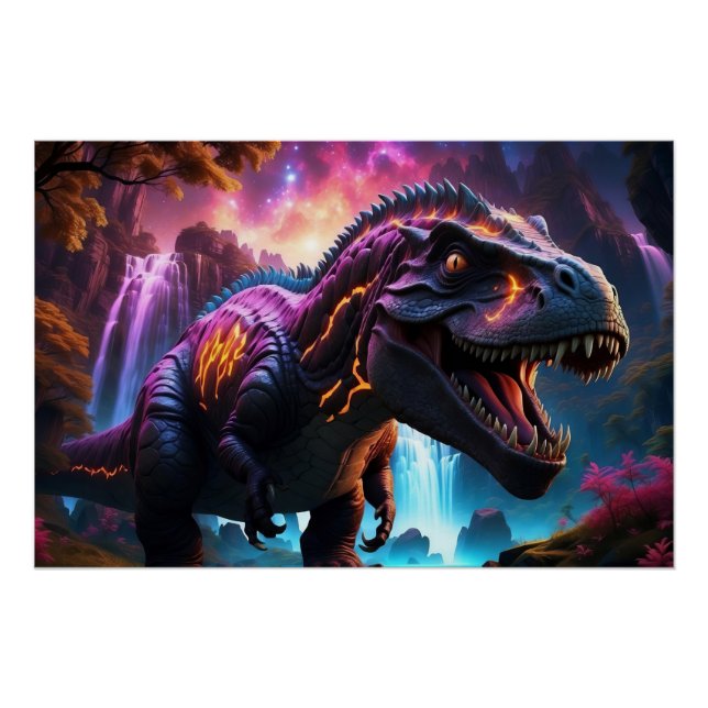 Poster Dinosaure cosmique épique Imaginaire Paysage vibra (Devant)