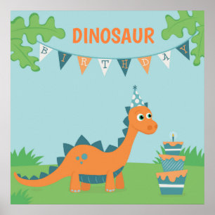 Poster Dinosaure d'anniversaire Dinosaure souffle bougie