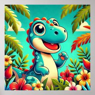Poster Dinosaure de dessin animé adorable dans un cadre t
