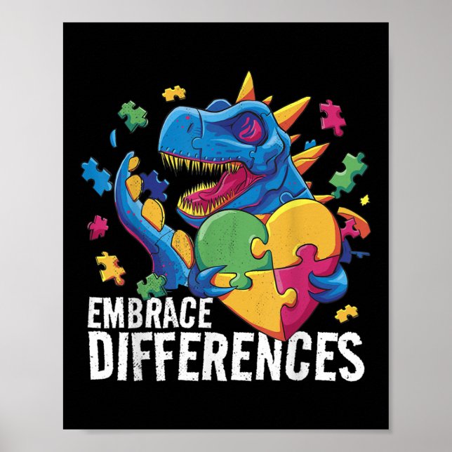 Poster Dinosaure de l'autisme. Acceptez Les Différences.  (Devant)