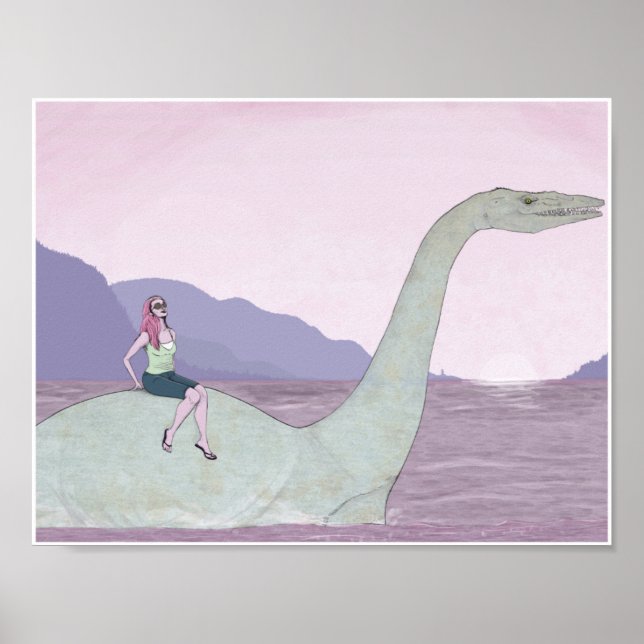 Poster Dinosaure de natation 11x8,5 (Devant)