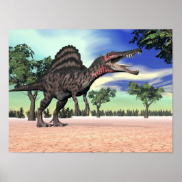Poster dinosaure de Spinosaurus dans le désert - rendu 3D