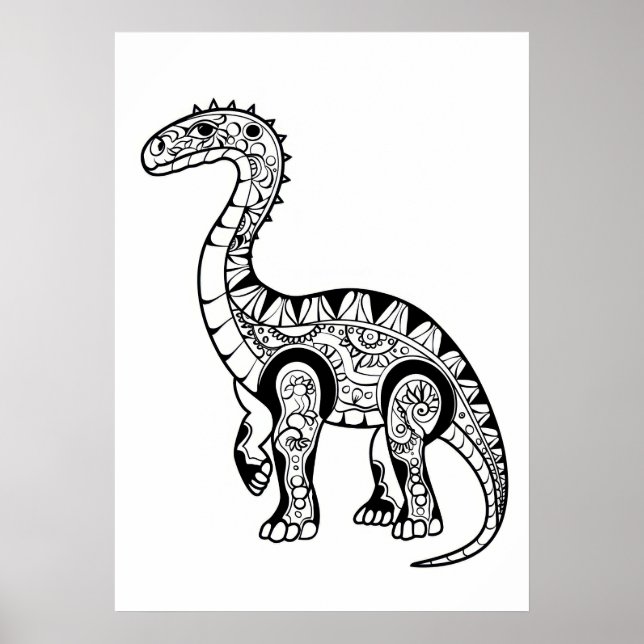 Poster Dinosaure doodle croquis art. (Devant)